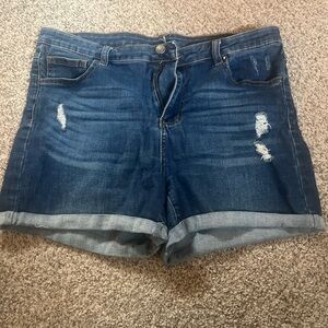 Grace & Lace Blue Distressed Cuffed Denim Shorts